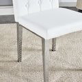 Table And Chair Set, Modern Dining Table, Tempered Glass Tabletop And Silver Colored Leg Table, Soft And Comfortable Dining Chair, Perfect For Dinner, Meetings, Home And Office Decor White Seats 6 Glass