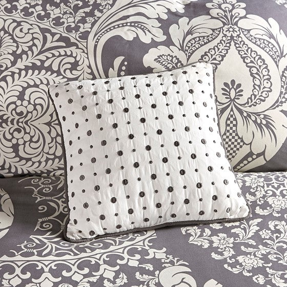 7 Piece Cotton Printed Comforter Set Grey King King Grey Polyester