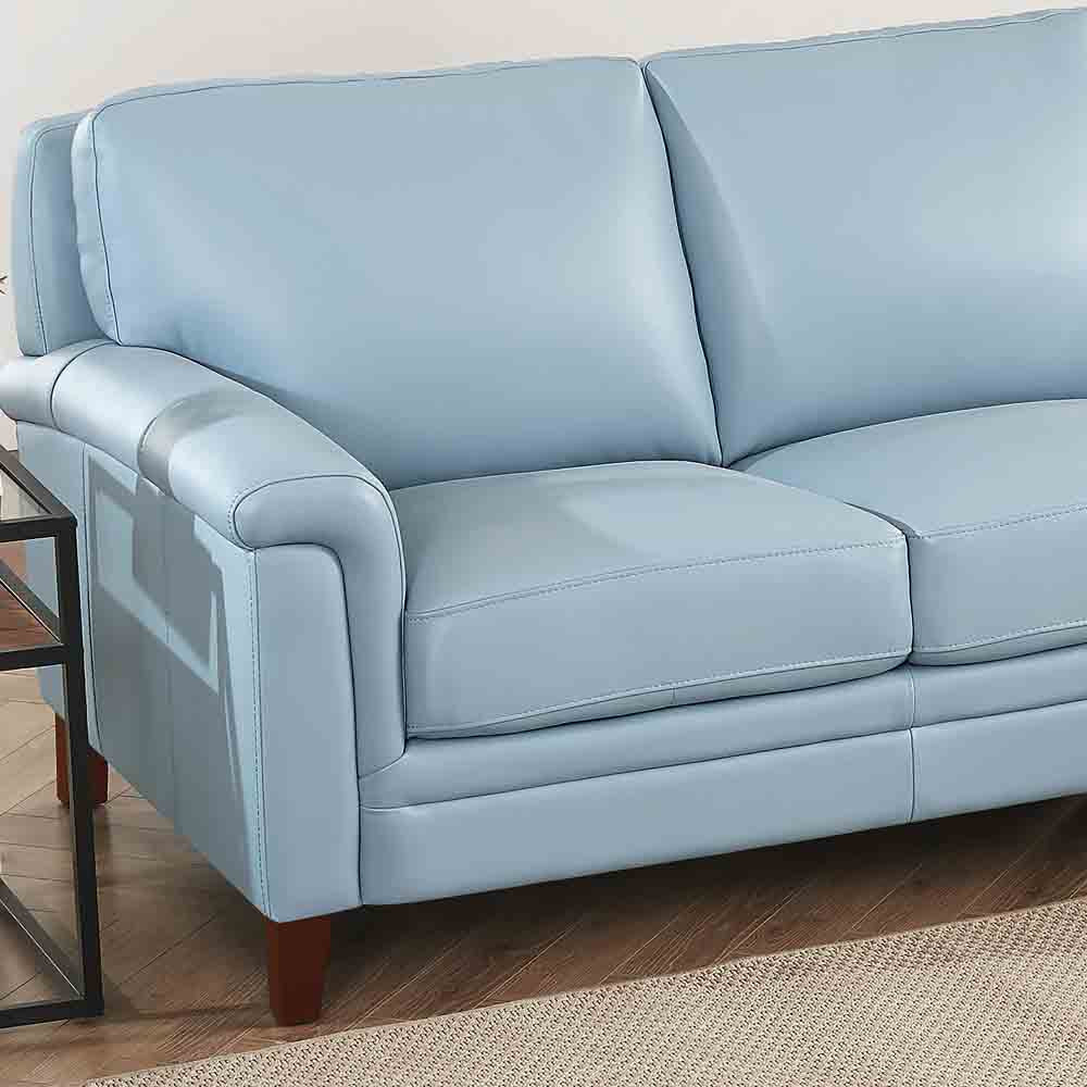 Westcott Leather Sofa Blue Memory Foam Genuine Leather 3 Seat