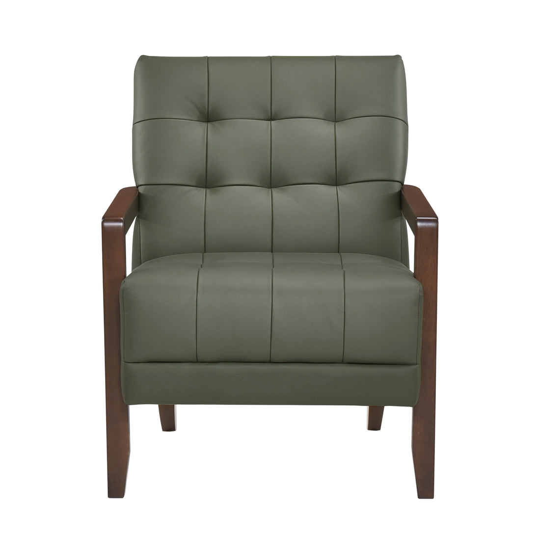 Modern Style Accent Chair Green Leather Upholstered Tufted Detail Walnut Finish Wood Furniture 1Pc Green Primary Living Space Contemporary,Modern Plywood