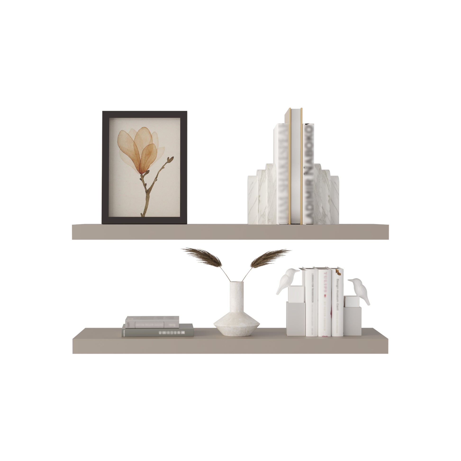 Ecco 31.5" Wide Floating Shelves Set Of 2, Shelves For Wall Decor For Bedroom, Bathroom Storage Shelves, Book Shelves For Living Room 2 Or Less Taupe Horizontal Primary Living Space Open Back Modern