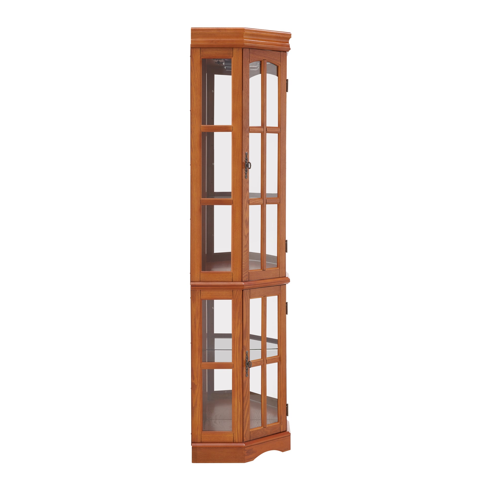 Corner Curio Cabinet With 5 Shelves And Lighting System, Oak E26 Light Bulb Not Included Oak Mdf