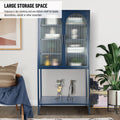 Elegant Floor Cabinet With 2 Glass Arched Doors Living Room Display Cabinet With Adjustable Shelves Anti Tip Dust Free Easy Assembly Blue Blue Tempered Glass Sheet Metal Plastic