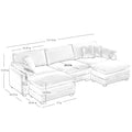 Oversized Modular Cushioned Sofa With Conversible Ottoman, 3 Seater Sofa With 2 Footstools, U Shape Sofa Ingrey Corduroy Fabric Grey Corduroy 3 Seat