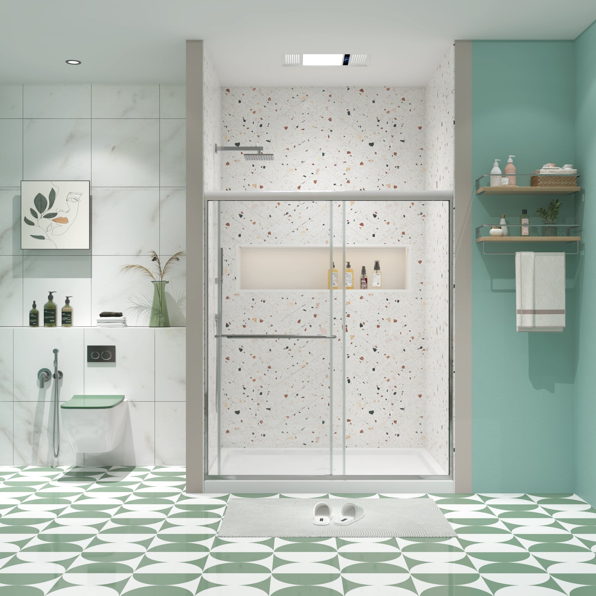 Bypass Shower Door, Sliding Door, With 1 4" Tempered Glass And Chromed Finish Chrome Bathroom Aluminium Alloy