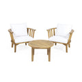 3 Piece Patio Furniture Set, Outdoor Acacia Wood Patio Club Chair With Table, Wooden Patio Furniture,Waterproof Thick Cushion Deep Seating For Porch, Garden, Backyard, Balcony, Teak Finish, White