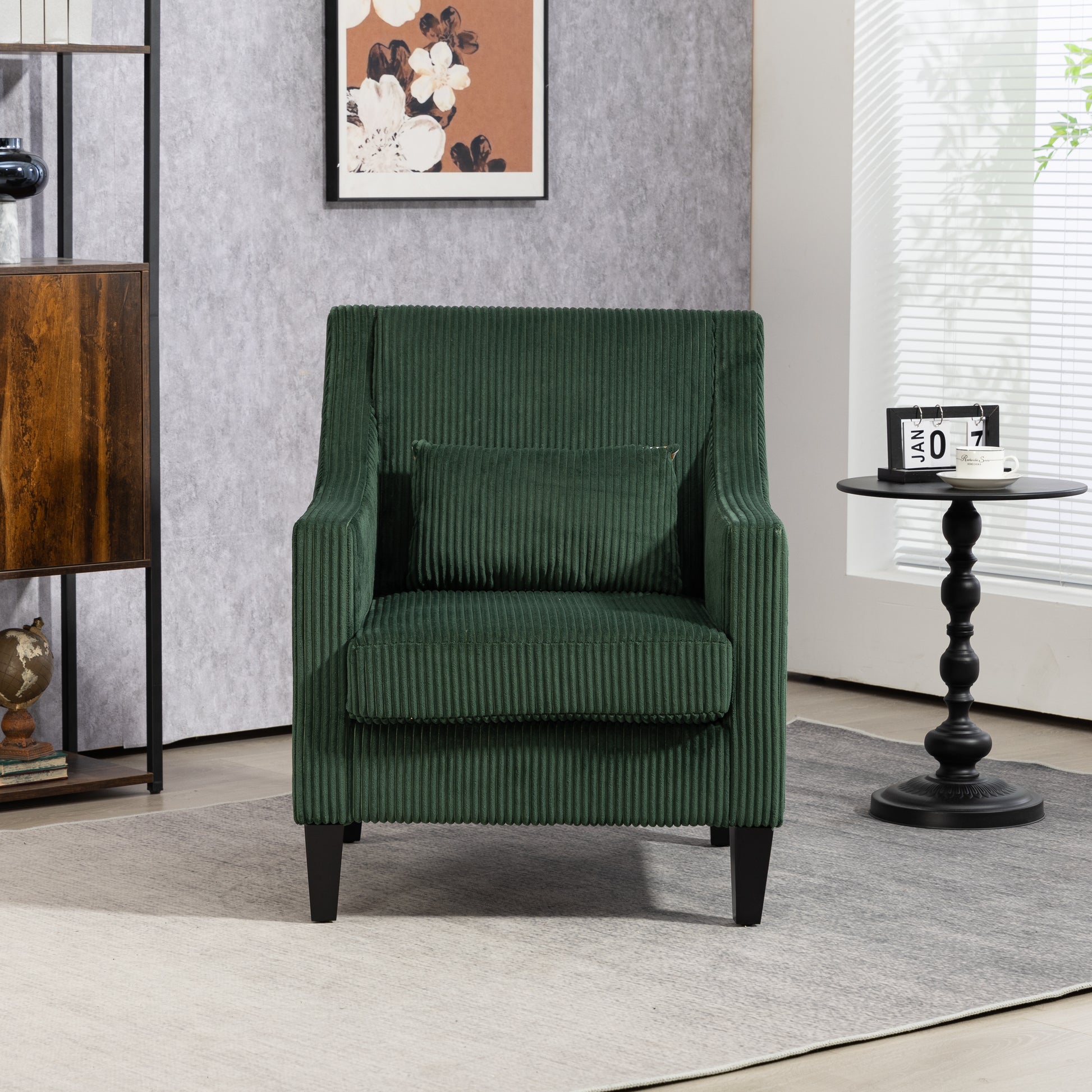 Coolmore Modern Accent Chair,Upholstered Armchair With Scooped Arms For Bedroom,Apartment,Studio,Office,Waiting Room Emerald Corduroy Emerald Primary Living Space Foam Corduroy