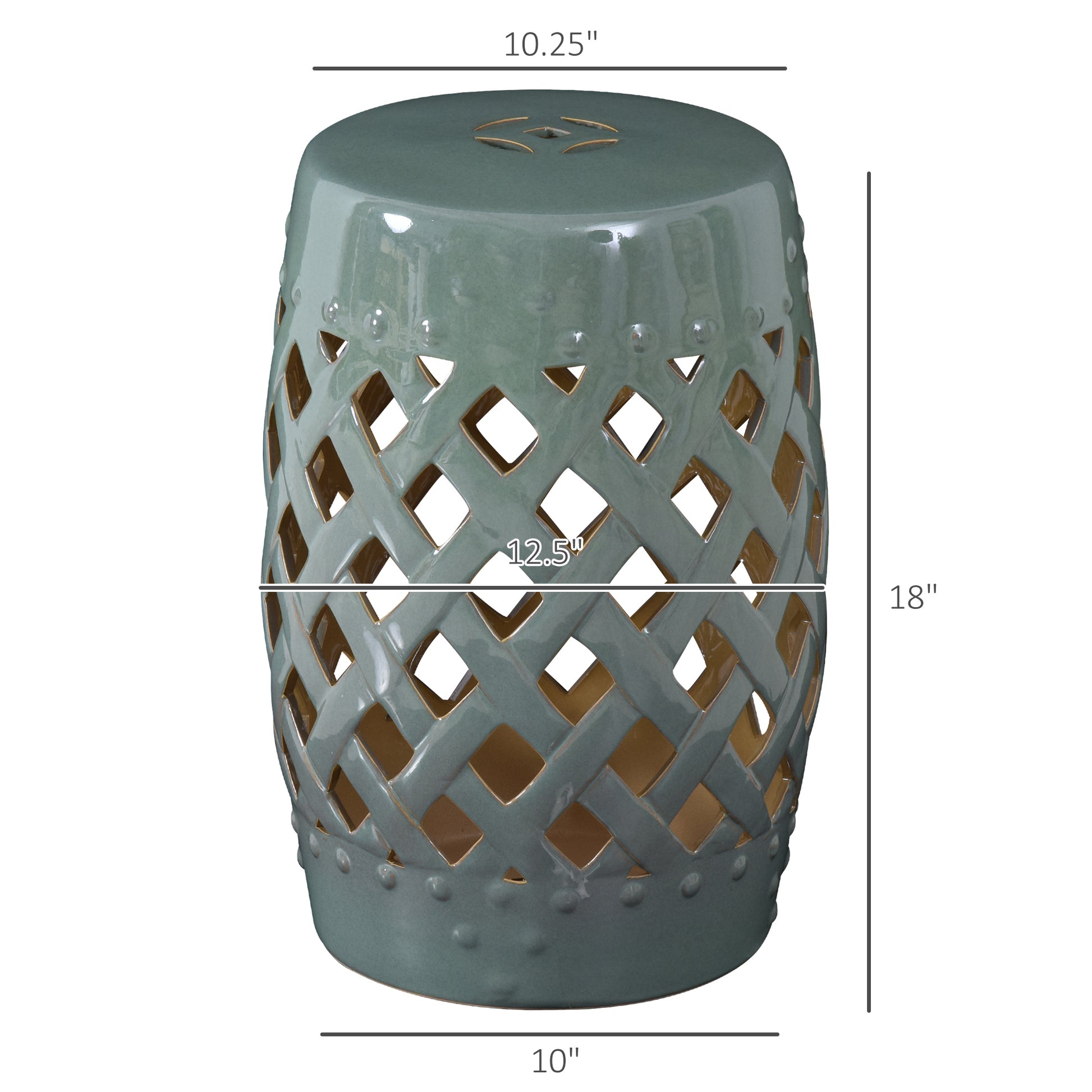 Outsunny 13" X 18" Ceramic Garden Stool With Woven Lattice Design & Glazed Strong Materials Decorative End Table, Green Green Porcelain