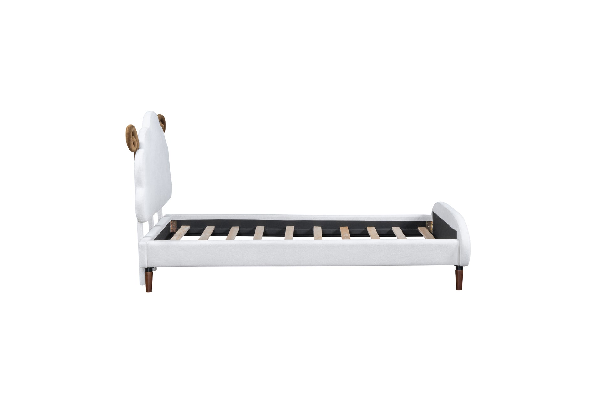 Twin Size Upholstered Platform Bed With Sheep Shaped Headboard, White Twin White Plywood