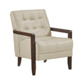 Modern Style Accent Chair Beige Leather Upholstered Tufted Detail Walnut Finish Wood Furniture 1Pc Beige Primary Living Space Contemporary,Modern Plywood