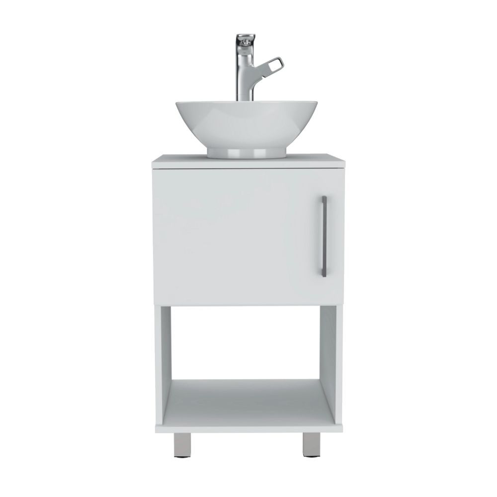 Single Bathroom Vanity, One Open Shelf, Single Door Cabinet, White White Solid Wood Mdf Engineered Wood