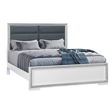 Annie Silver Queen Bed With Led Box Spring Required Full Silver Wood Gray Bedroom Contemporary Rubberwood Bed Frame Wood Polyester Wood
