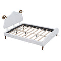 Full Size Upholstered Platform Bed With Sheep Shaped Headboard, White Full White Plywood