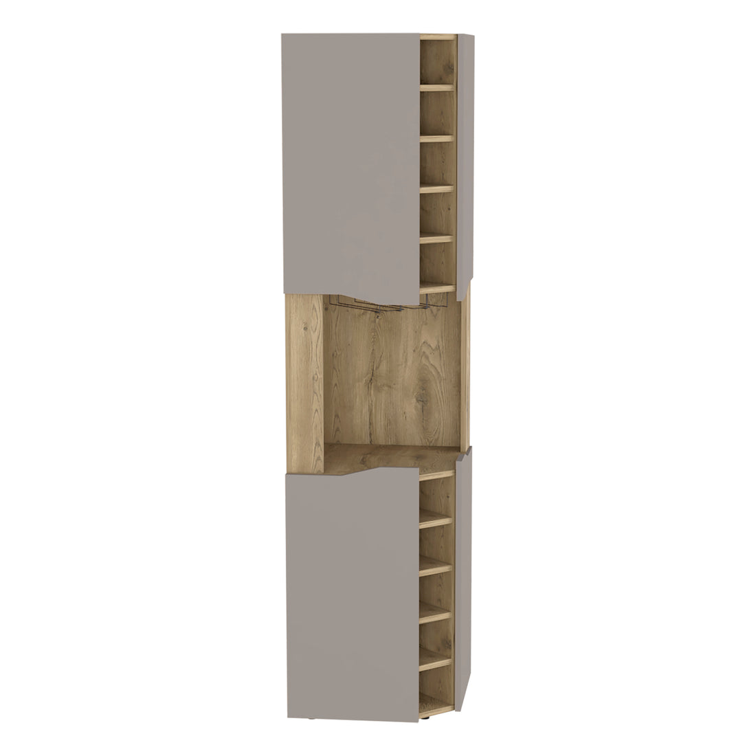 Obregon Corner Bar Cabinet, Ten Built In Wine Rack, Single Door Macadamia Taupe Taupe Natural Kitchen Modern Particle Board