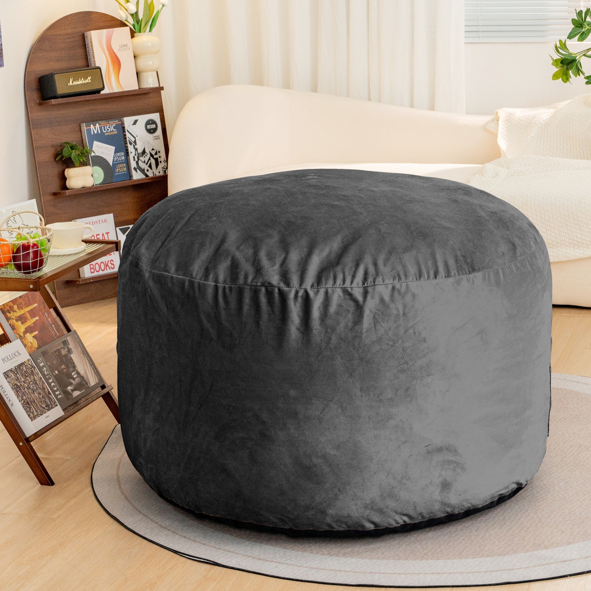 Bean Bag Chair 4Foot Luxurious Velvet Ultra Soft Fur With High Rebound Memory Foam For Adults Plush Lazy Sofa With Fluffy Removable Sponge Gray Primary Living Space Soft Casual,Classic,Modern Foam