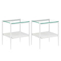 Set Of 2 Rectangle End Table, Tempered Glass Tabletop With Mdf Layer, Modern Table For Living Roomtransparent Glass Transparent Tempered Glass