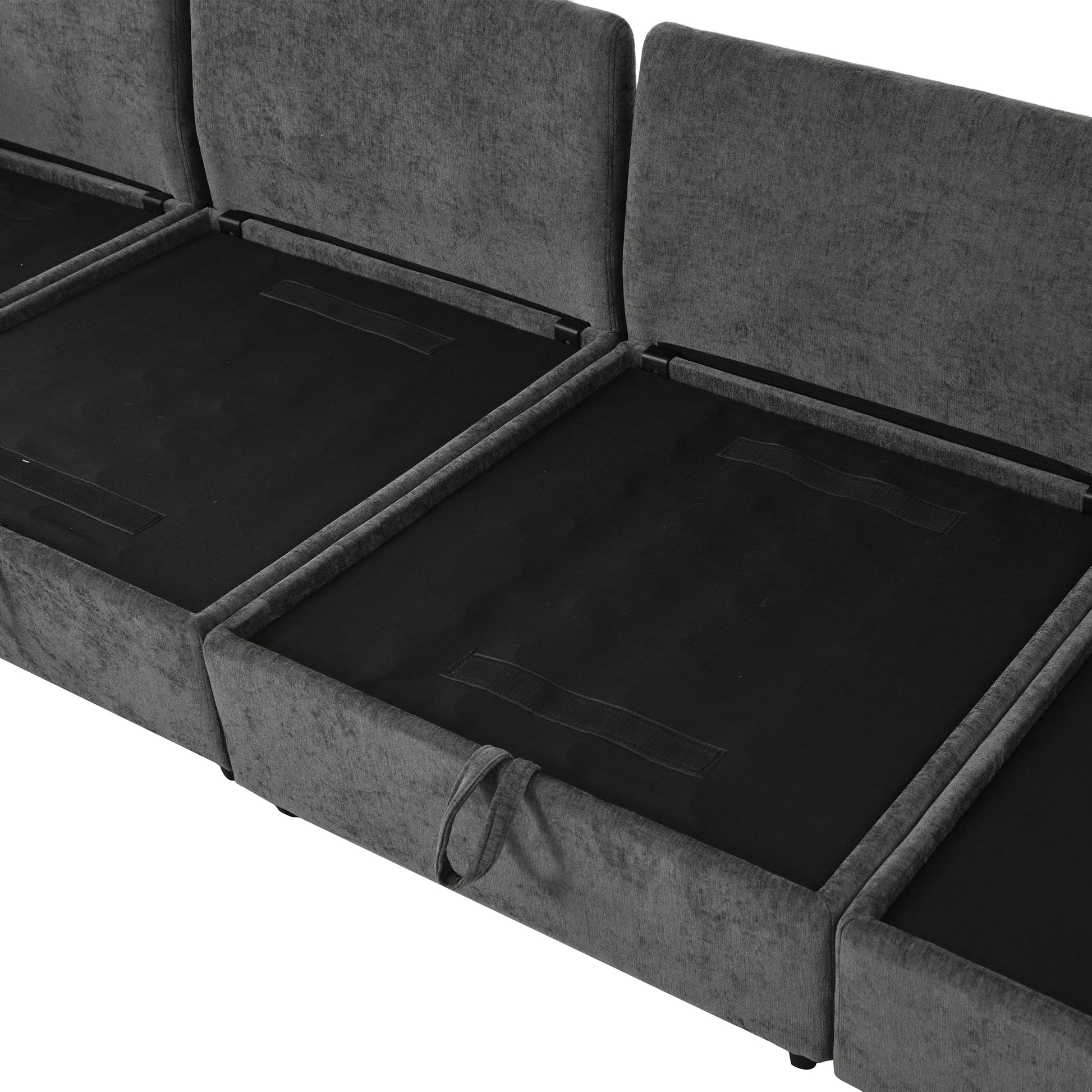 Mirod 126'' Versatile 6 Piece Modular Sofa Bed With Storage,Stylish Faux Double Layer Cushions,Comfortable & Durable Design,Perfect For Any Living Space Grey Polyester 6 Seat