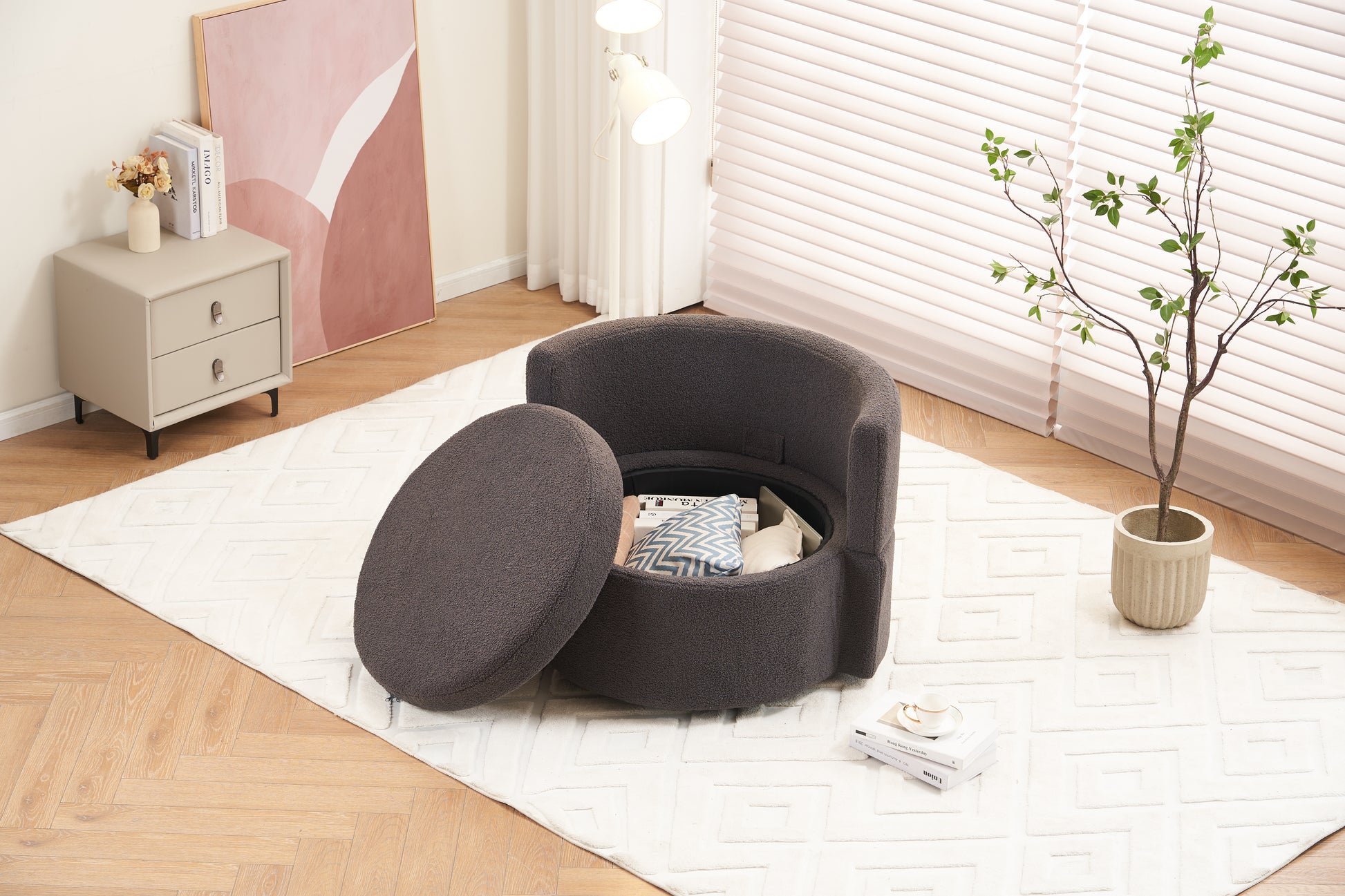 029 Teddy Fabric Swivel And Storage Chair With Back Cushion For Living Room,Dark Gray Dark Gray Primary Living Space Modern Foam Teddy