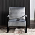 Classic Mid Century Modern Accent Chair With Durable Square Metal Frame, Armchair For Living Room, Bedroom, Home Office In Plush Velvet Upholstery, Grey Grey Velvet