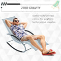 Outsunny Zero Gravity Rocking Chair Outdoor Chaise Lounge Chair Recliner Rocker With Detachable Pillow And Durable Weather Fighting Fabric For Patio, Deck, Pool, Grey Gray Steel