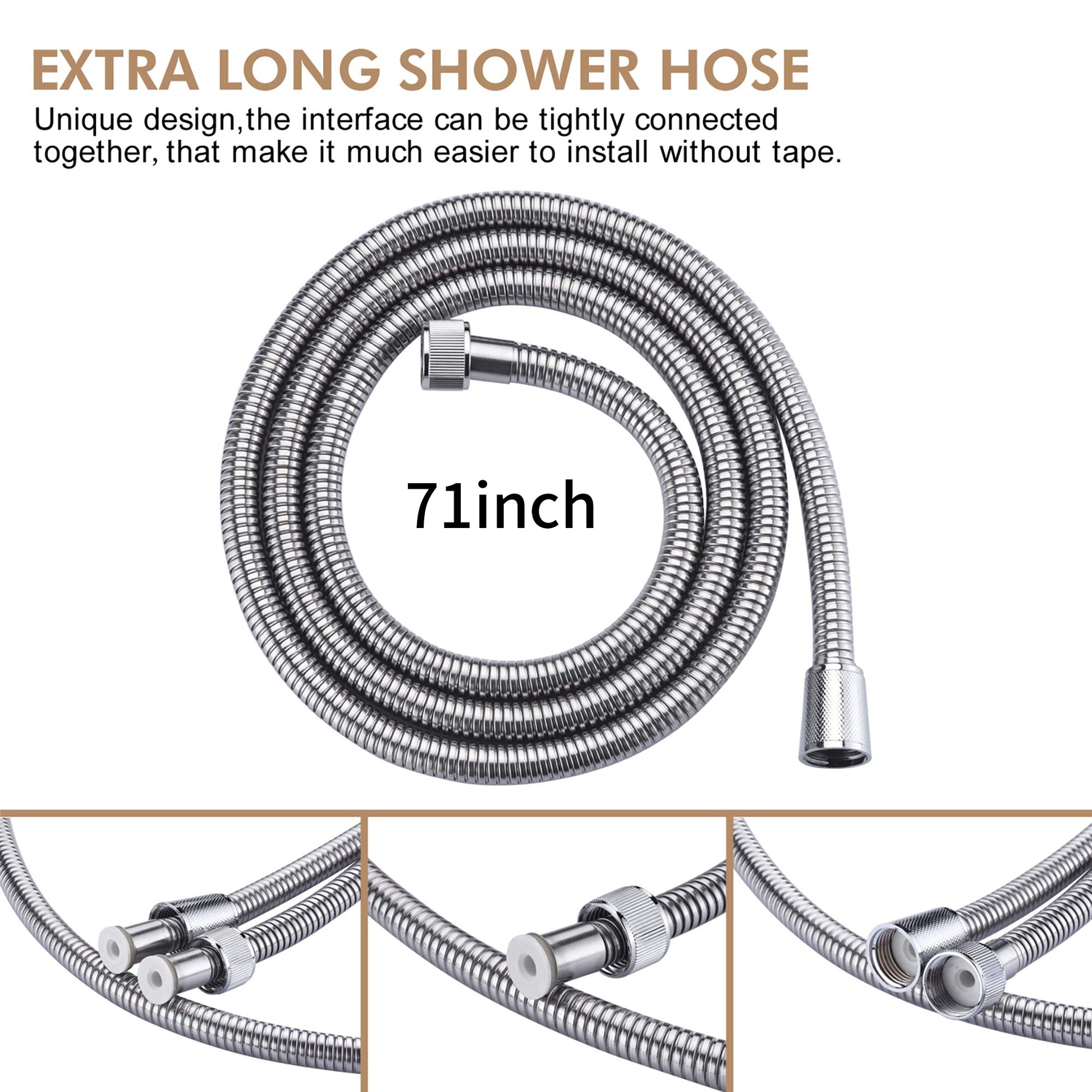 71 Inches Shower Hose Extra Long Handheld Shower Head Hose Extension Replacement Brushed Nickel Stainless Steel