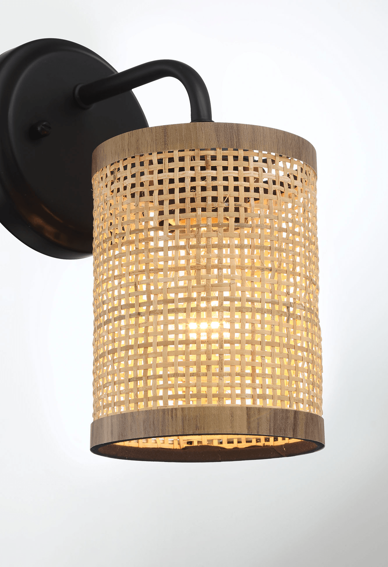 Reef Single Lights Wall Sconce With Natural Rattan Shade Rustic Wicker Wall Light Black,Rattan Metal,Rattan