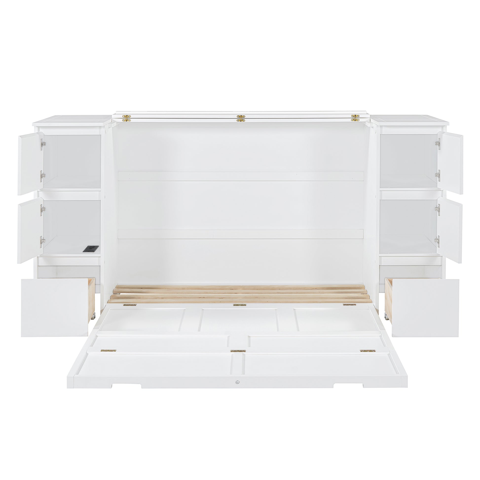 Full Size Murphy Bed With Drawers, Cabinets And Usb Ports,White Full White Mdf Lvl