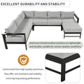 U Shaped Multi Person Outdoor Sofa Set, Suitable For Gardens, Backyards, And Balconies. Grey Seats 6 Aluminum