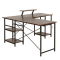 Techni Mobili L Shape Industrial Desk With Storage Shelves, Walnut Walnut Computer Desk Office Modern L Shape Particle Board