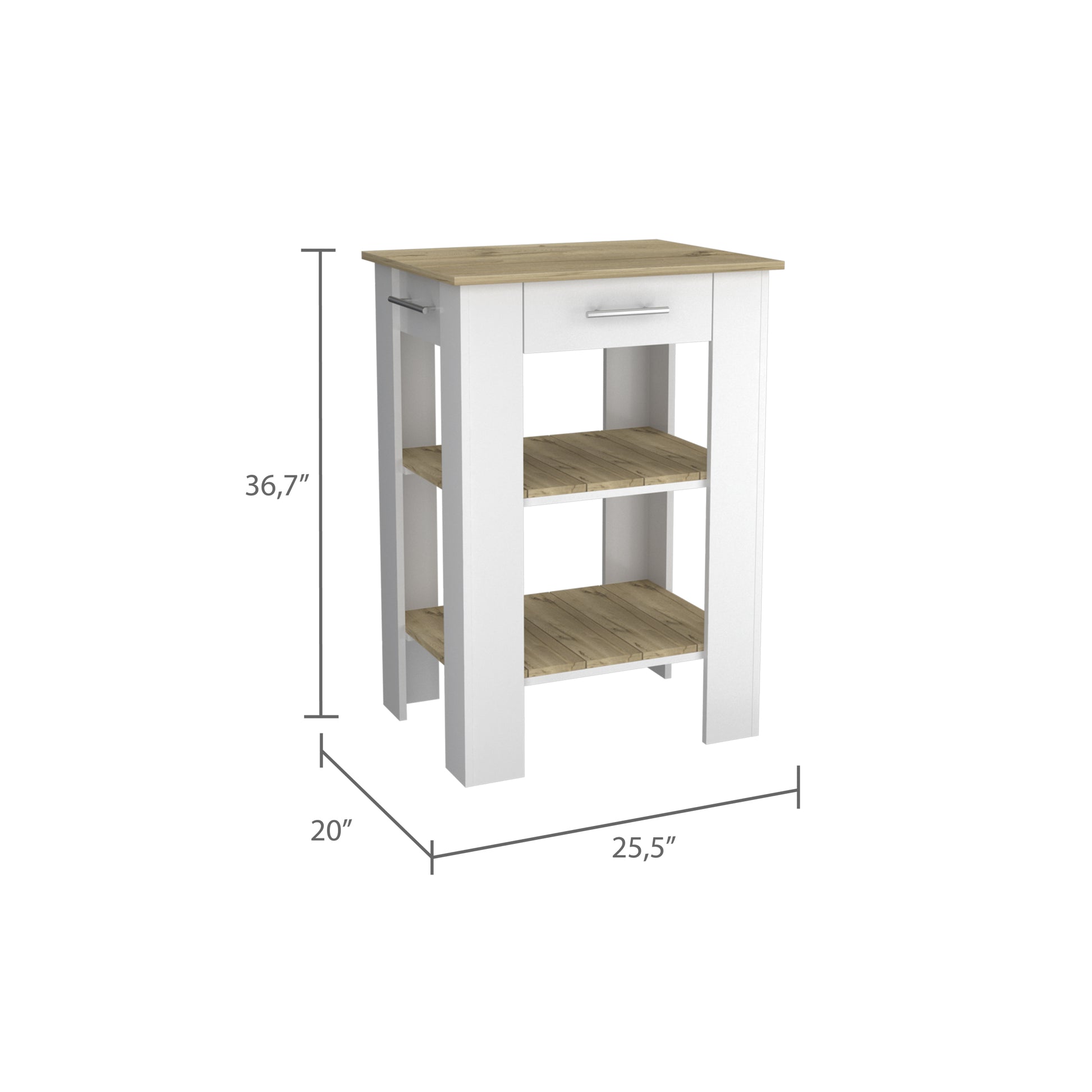 Brooklyn 23 Kitchen Island, Two Shelves, One Drawer Multicolor Kitchen Modern Rectangular Pine Melamine Engineered Wood Small Less Than 40In