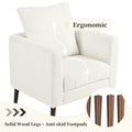 Teddy Fabric Accent Chair, Fabric Armchair Club Chair,Barrel Chair,Upholstered Arm Chair With Solid Wood Legs,Waist Pillow,Padded Single Chair For Living Room Bedroom Study Waiting Room,White White