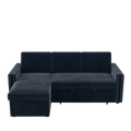85 Inches Sofa Bed, 3 Seater Sleeper Sofa With Storage Chaise, Square Handrail With Pull And Copper Nail,Chenille, Pull Out Couch For Living Room Blue Chenille 3 Seat