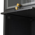 Modern Four Tier Glass Door Cabinet With Featuring Five Tier Storage, For Entryway Living Room Bathroom Dining Room,Black Black Glass,Iron