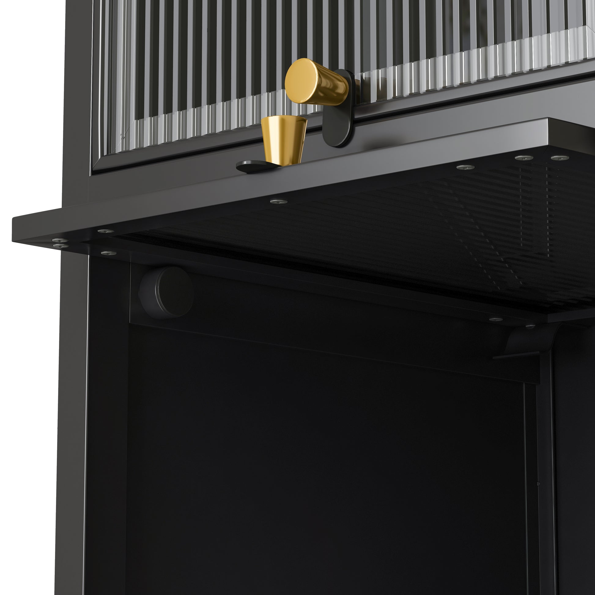 Modern Four Tier Glass Door Cabinet With Featuring Five Tier Storage, For Entryway Living Room Bathroom Dining Room,Black Black Glass,Iron