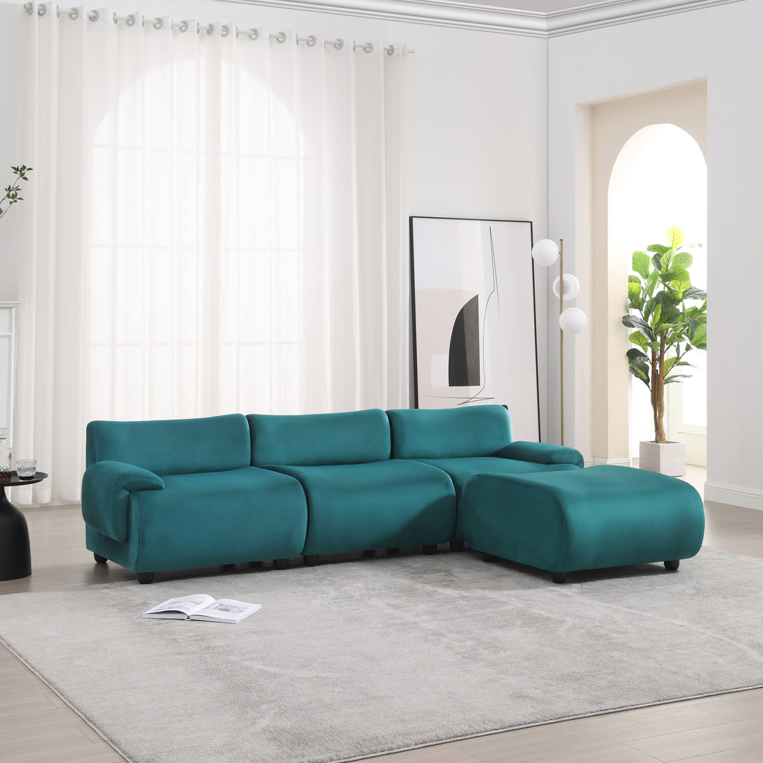 105" Lambswool Large 3 Seater Couch, Modern Modular L Shaped Convertible Sectional Sofa With Movable Ottoman, Deep Seat Cloud Couches For Living Room Apartment Blue Blue Solid Wood 4 Seat