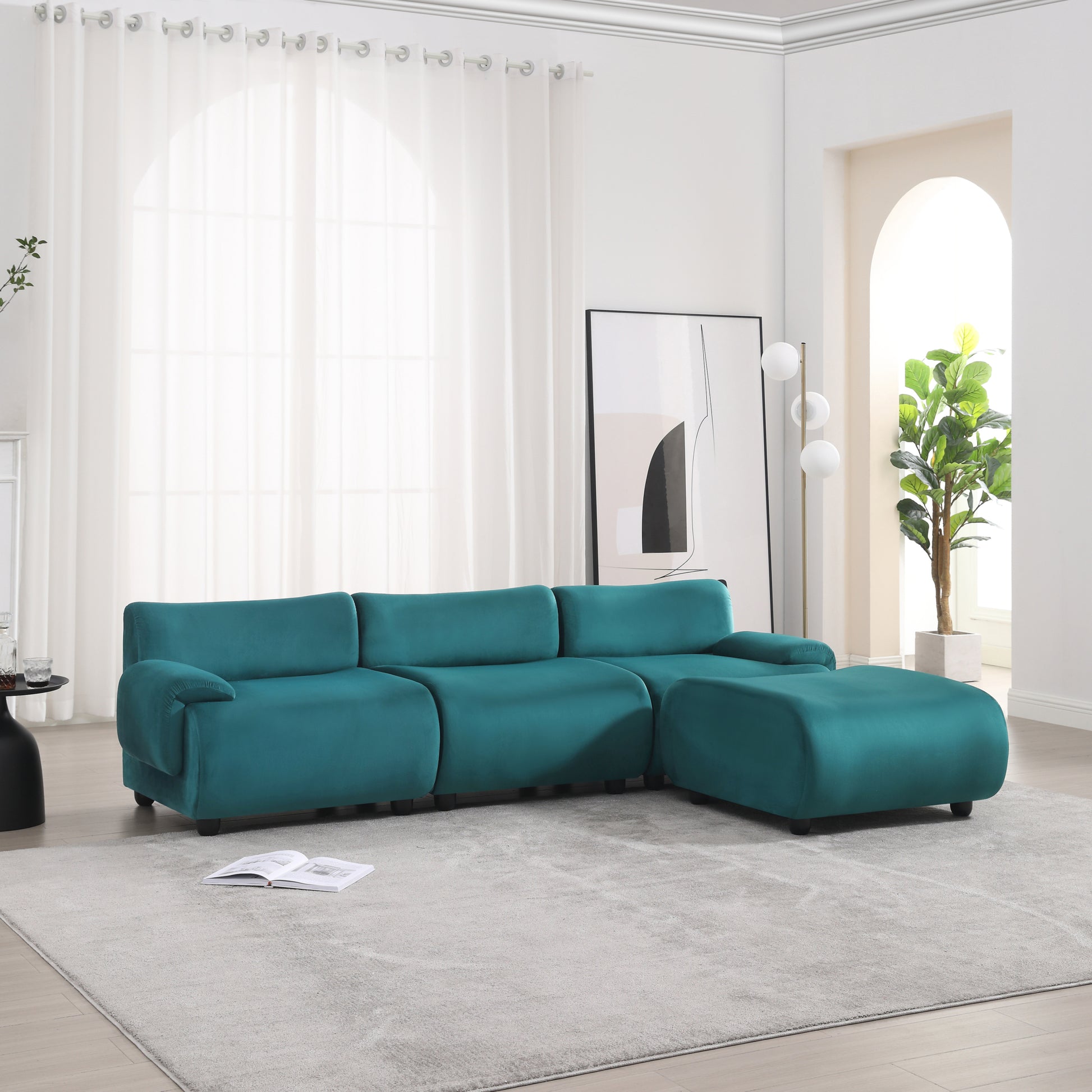105" Lambswool Large 3 Seater Couch, Modern Modular L Shaped Convertible Sectional Sofa With Movable Ottoman, Deep Seat Cloud Couches For Living Room Apartment Blue Blue Solid Wood 4 Seat