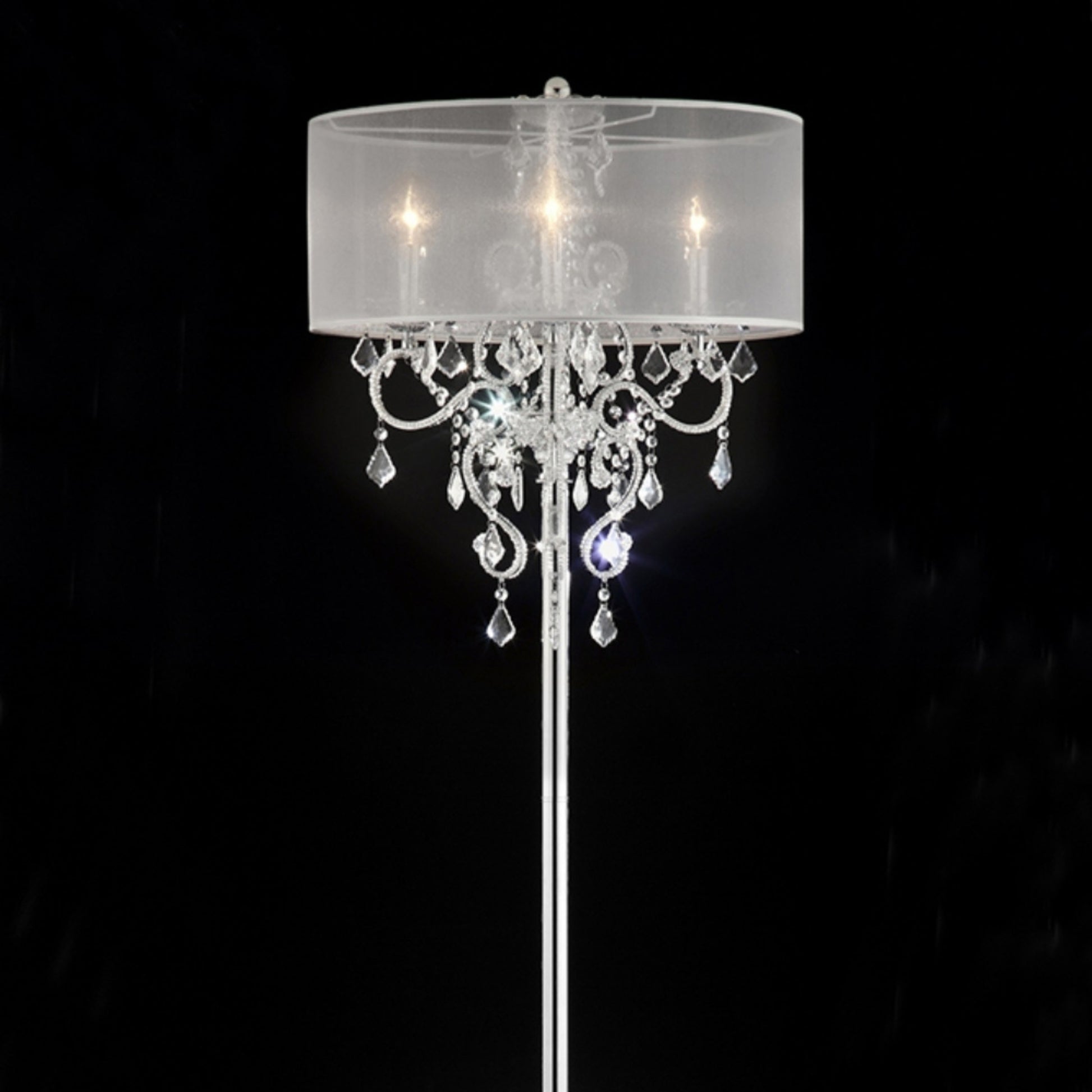 63" Tall Floor Lamp "Evangelia", Silver Finish And Crystal Accents, Clear Shade Silver Metal