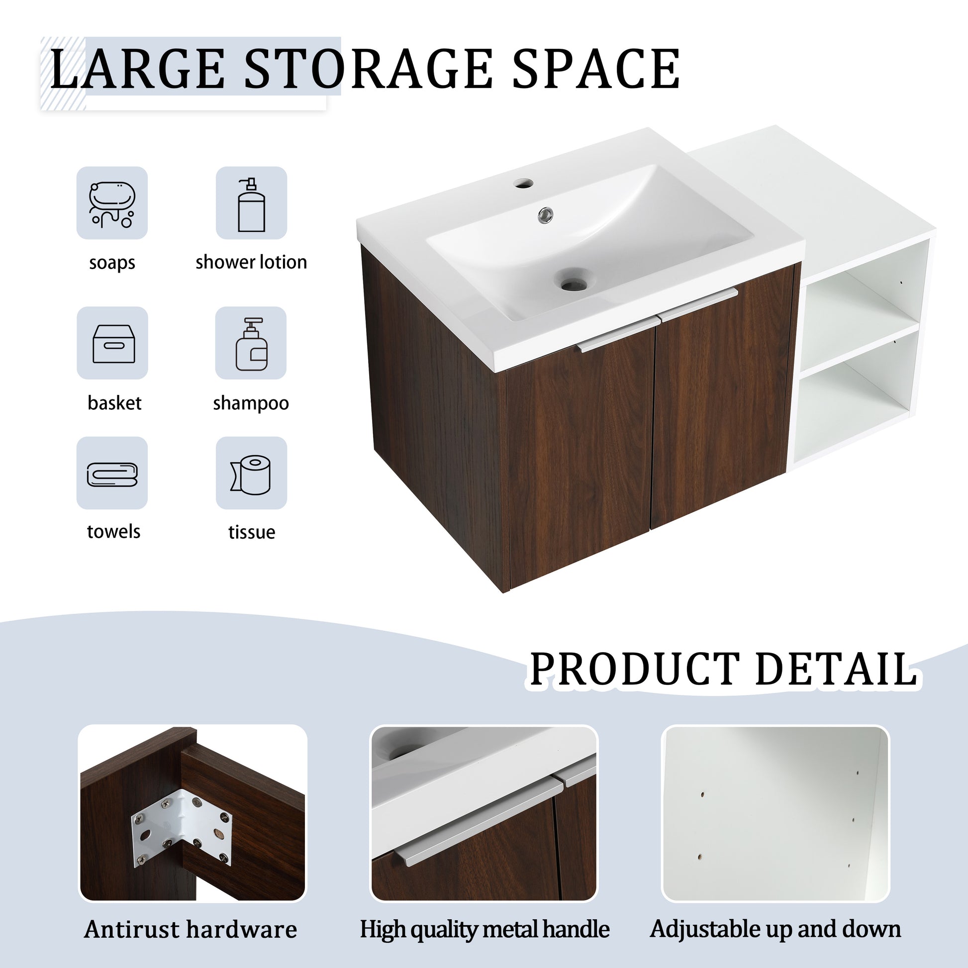 36 Inch Soft Close Doors Bathroom Vanity With Sink, A Small Storage Shelves, 24" And 12" Combination Cabinet, Kd Packing California Walnut 2 1 Bathroom Wall Mounted Modern Plywood