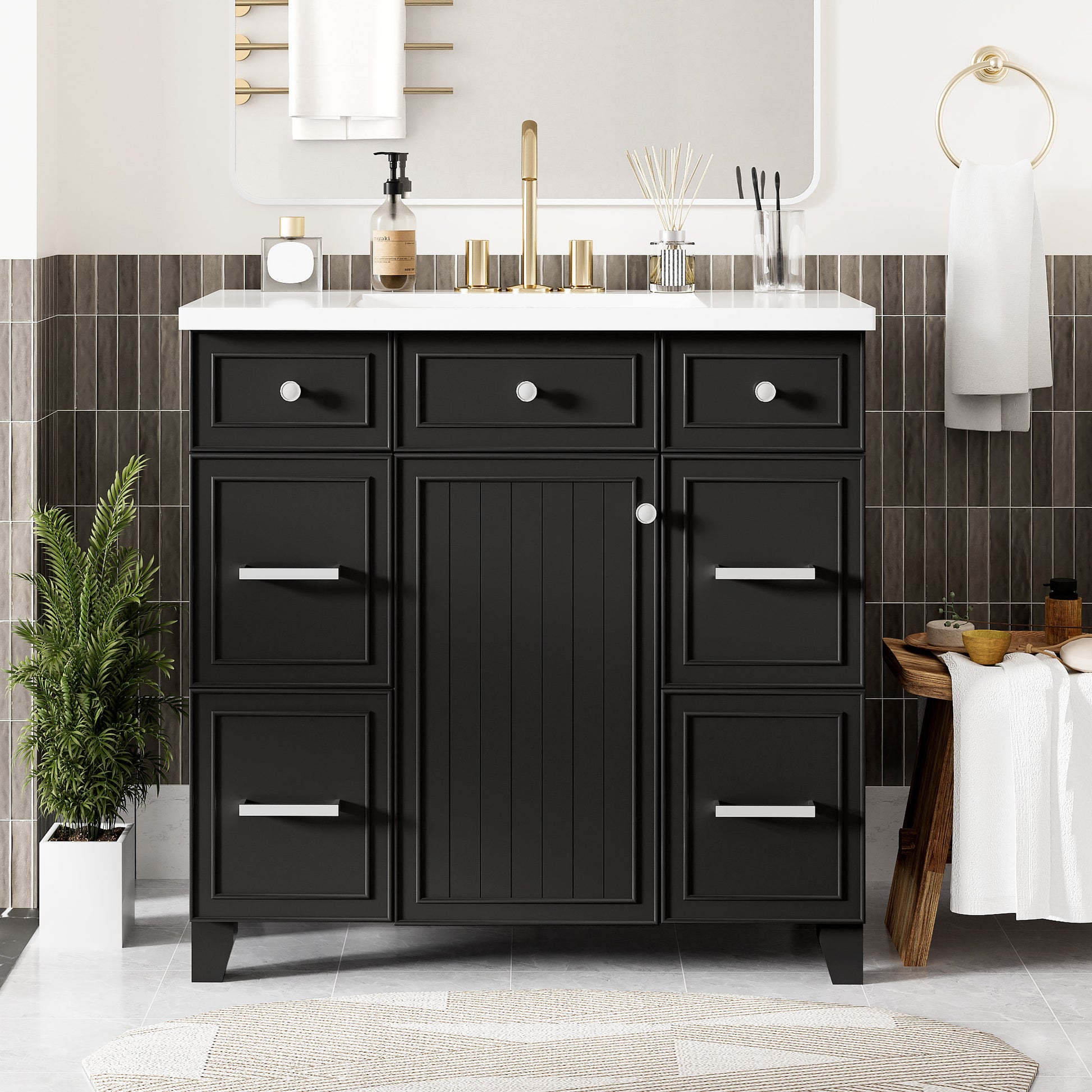 36" Bathroom Vanity Cabinet With Sink Top Combo Setblack ,Single Sink,Shaker Cabinet With Soft Closing Door And 3 Drawers Black Bathroom Solid Wood Mdf Resin