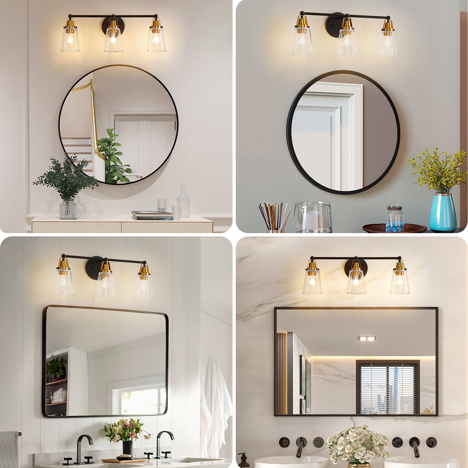 Modern 3 Light Black Bronze Bathroom Vanity Light With Clear Glass Shade, E26 Wall Sconces Over Mirror For Living Room Bedroom Hallway Bulb Not Included Black,Bronze Glass,Iron