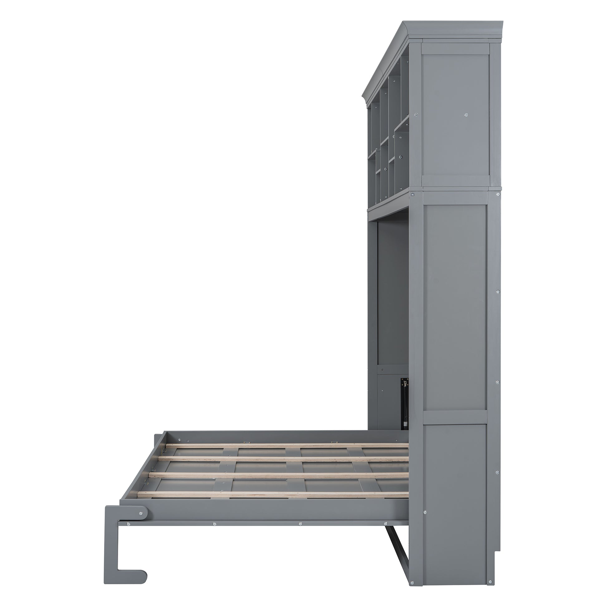 Queen Size Murphy Bed Wall Bed With Top Shelves & Usb,Gray Queen Gray Plywood