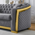 Velvet Luxury Chesterfield Sofa Set, 84 Inches Tufted 3 Seat Couch With Gold Stainless For Living Room, Grey Fabric Grey Velvet Wood Primary Living Space Medium Soft Tufted Back European Rolled Arms Foam Wood Stainless Steel 3 Seat