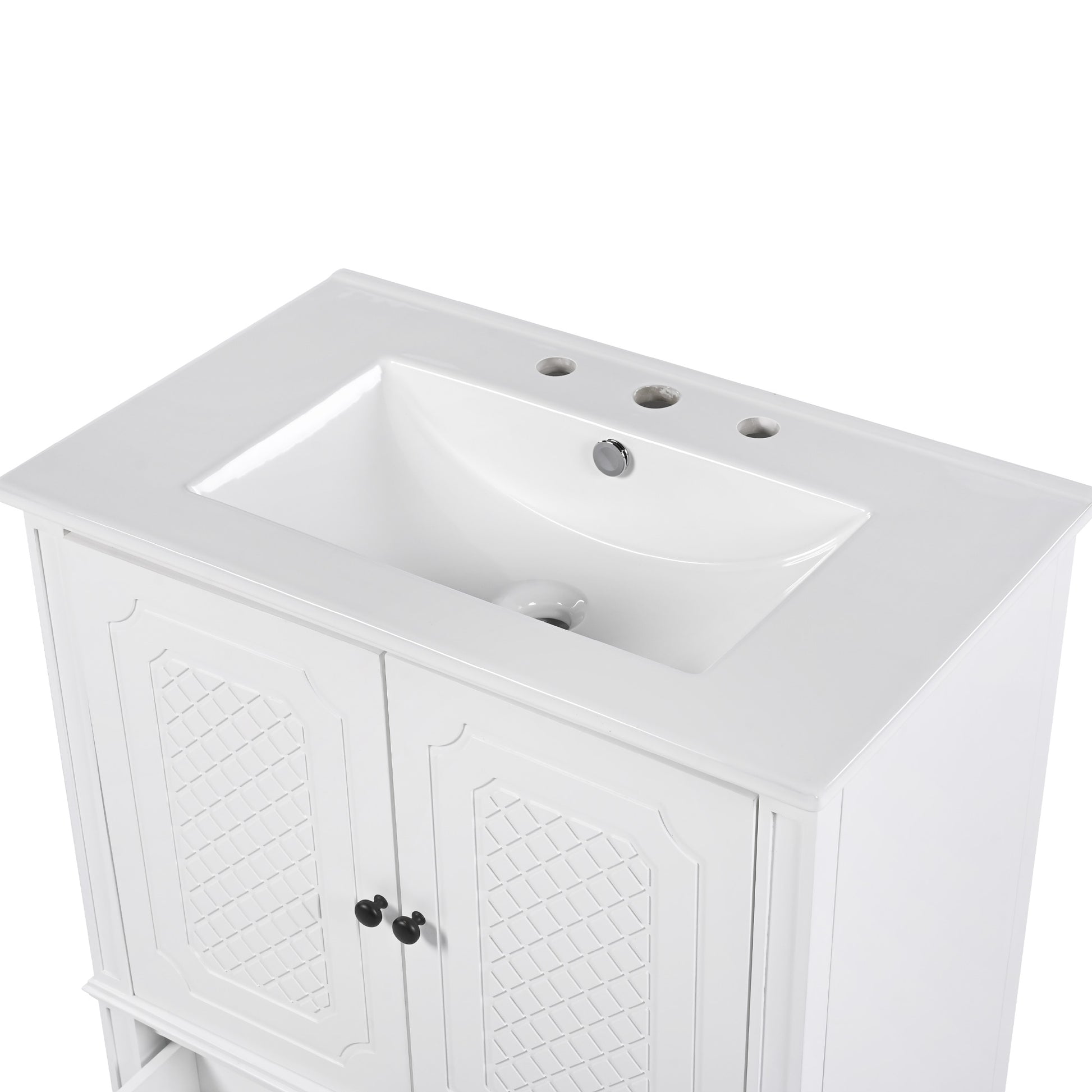 30" Bathroom Vanity With Sink Vintage Style, Multi Functional Storage Space, Door Shelf, Soft Closing Door, White White Acacia Wood,Ceramic Mdf