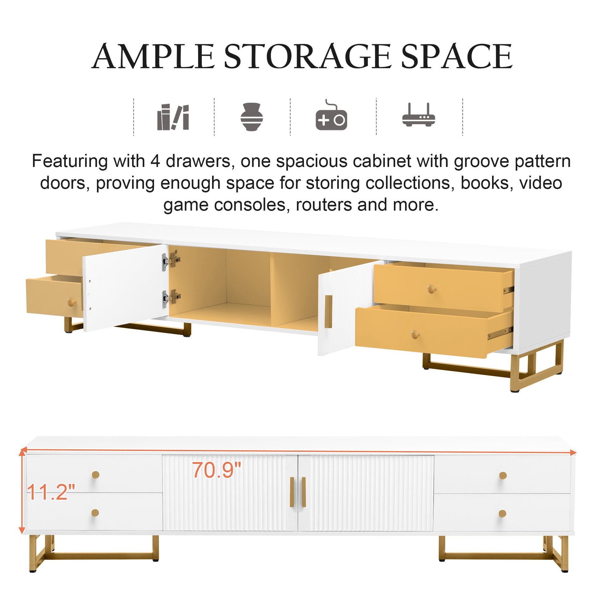 Tv Stand For 65 Inch Tv, Entertainment Center Tv Media Console Table, Modern Tv Stand With Storage, Tv Console Cabinet Furniture For Living Room White 70 79 Inches Mdf