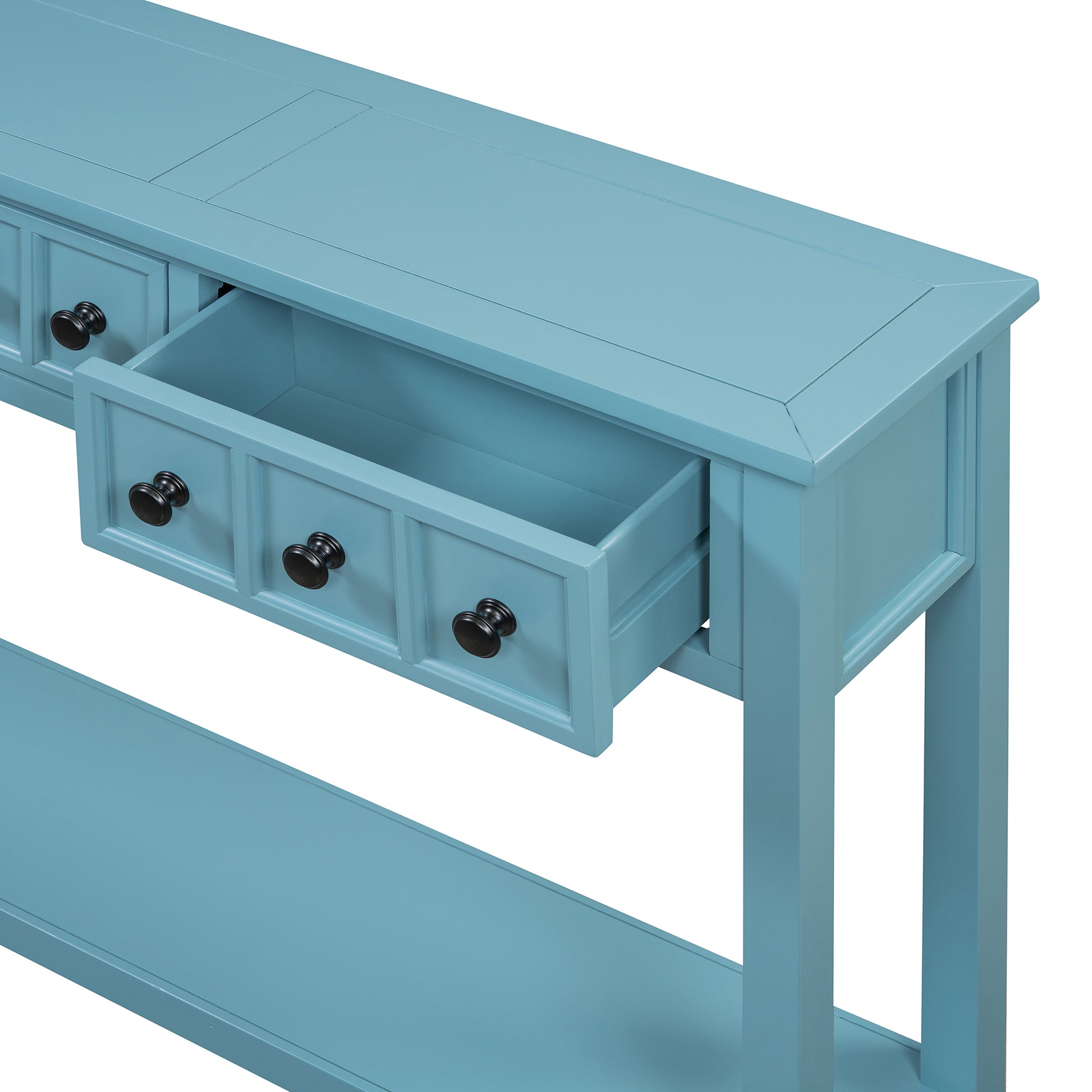 Rustic Entryway Console Table, 60" Long Sofa Table With Two Different Size Drawers And Bottom Shelf For Storage Turquoise Green Turquoise Green Solid Wood
