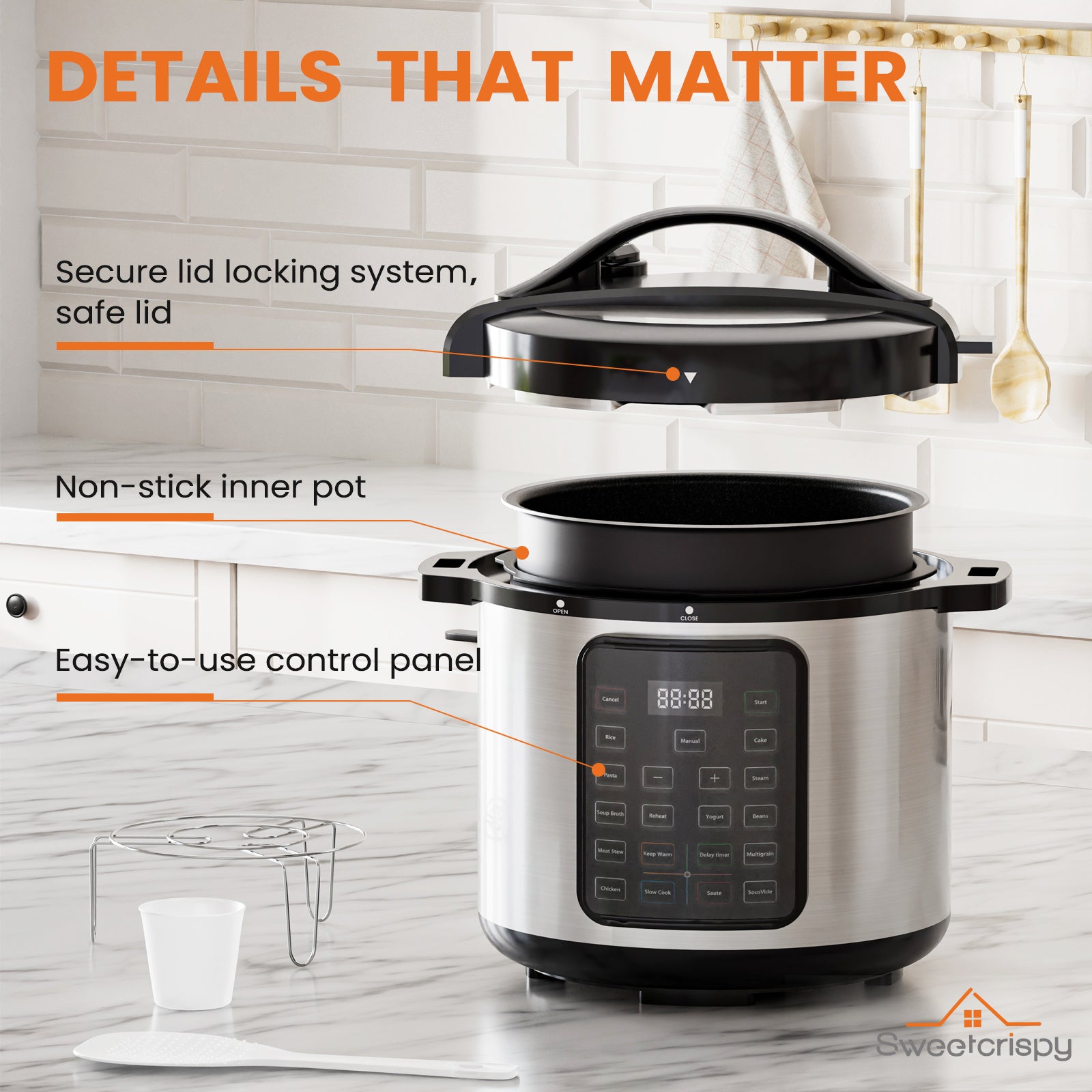 9 In 1 Electric Pressure Cooker 8 Quart, Steamer, Yogurt Maker, Warmer & Sterilizer, Saute, Slow Cooker, Rice Cooker, Egg Cooker, Multi Functional Smart Pot, Stainless Steel Black Stainless Steel