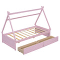 Twin Size House Platform Bed With Two Drawers,Headboard And Footboard, Pink Twin Pink Pine