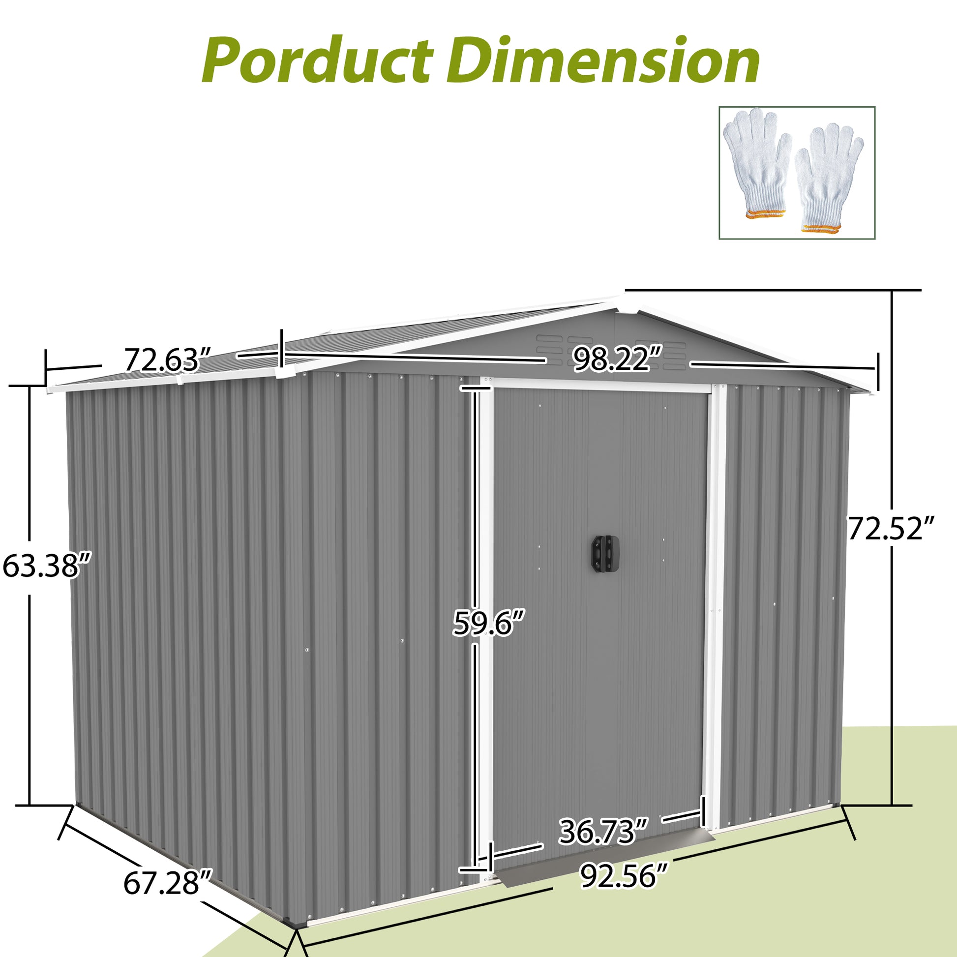 8X6 Ft Outdoor Tool Storage Shed With Metal Foundation & Lockable Doors, All Weather Metal Sheds For Garden, Patio, Backyard, Lawn, Gray Gray Metal