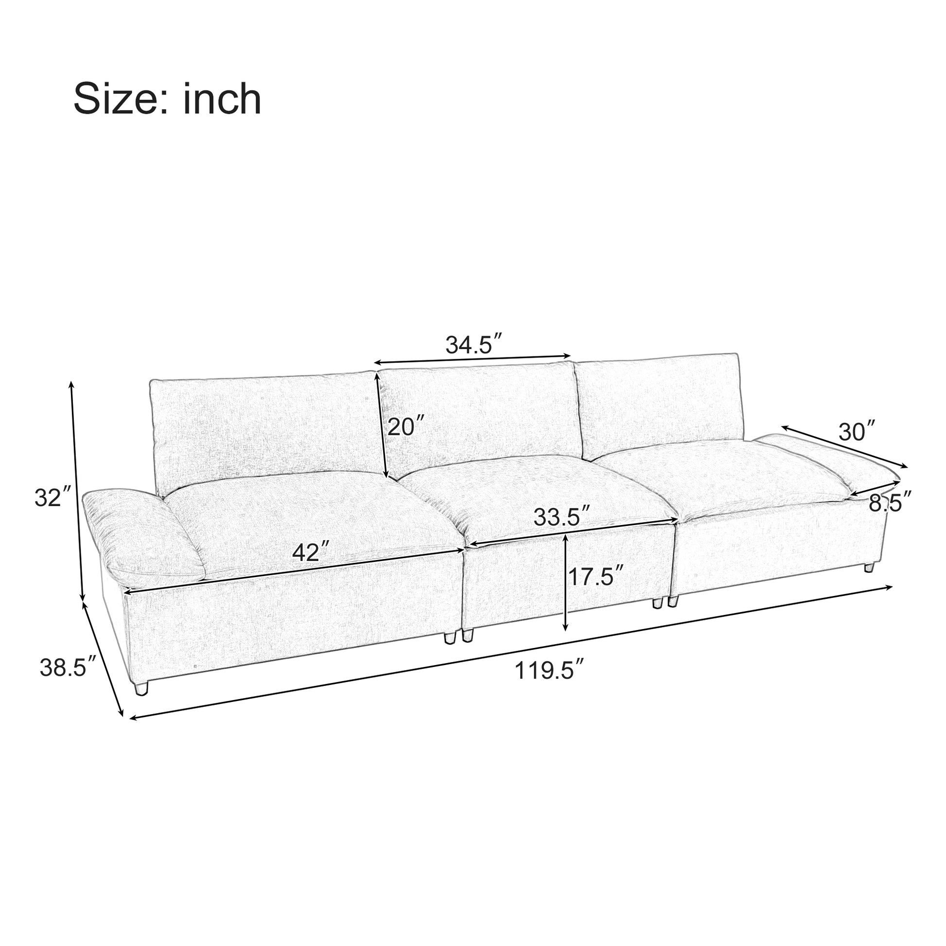 119.5'' 3 Seater Sofa With 2 Storage Unitsfor Living Room, Office, Apartment Beige Polyester 3 Seat