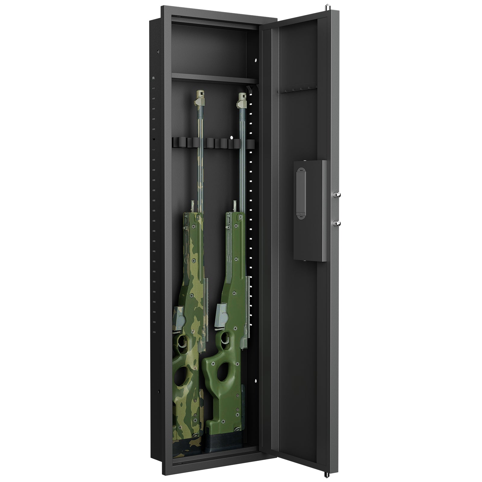 53" Passwod Touch Panel In Wall Safe,Hidden Wall Safe For Rifles With Adjustable Shelves,Assembled Storage Multifunctional Wall Safe For Firearm And Valuables Black Digital Black Steel